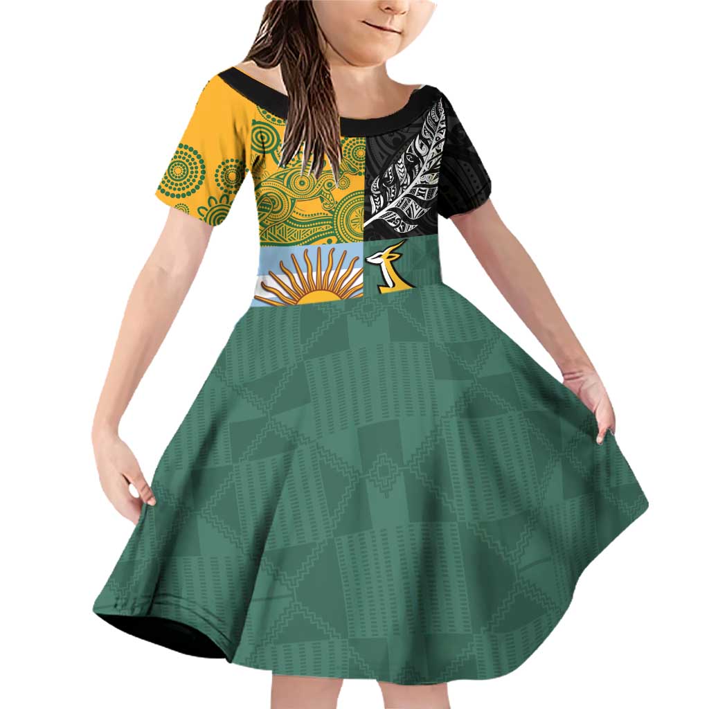 Personalised Rugby 2025 Championship Family Matching Off Shoulder Short Dress and Hawaiian Shirt Combination of Southern Hemisphere Countries - Wonder Print Shop