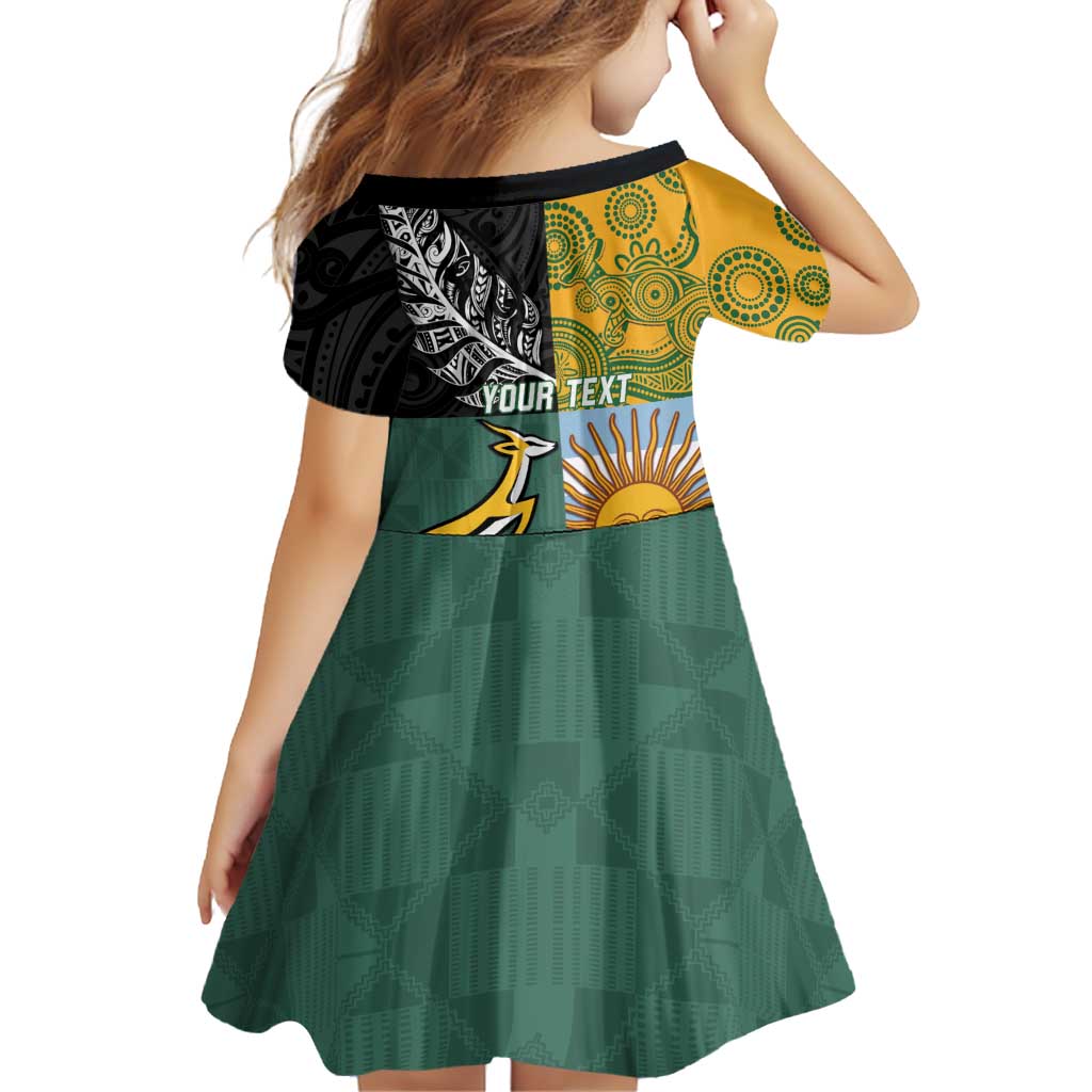 Personalised Rugby 2025 Championship Family Matching Off Shoulder Short Dress and Hawaiian Shirt Combination of Southern Hemisphere Countries - Wonder Print Shop