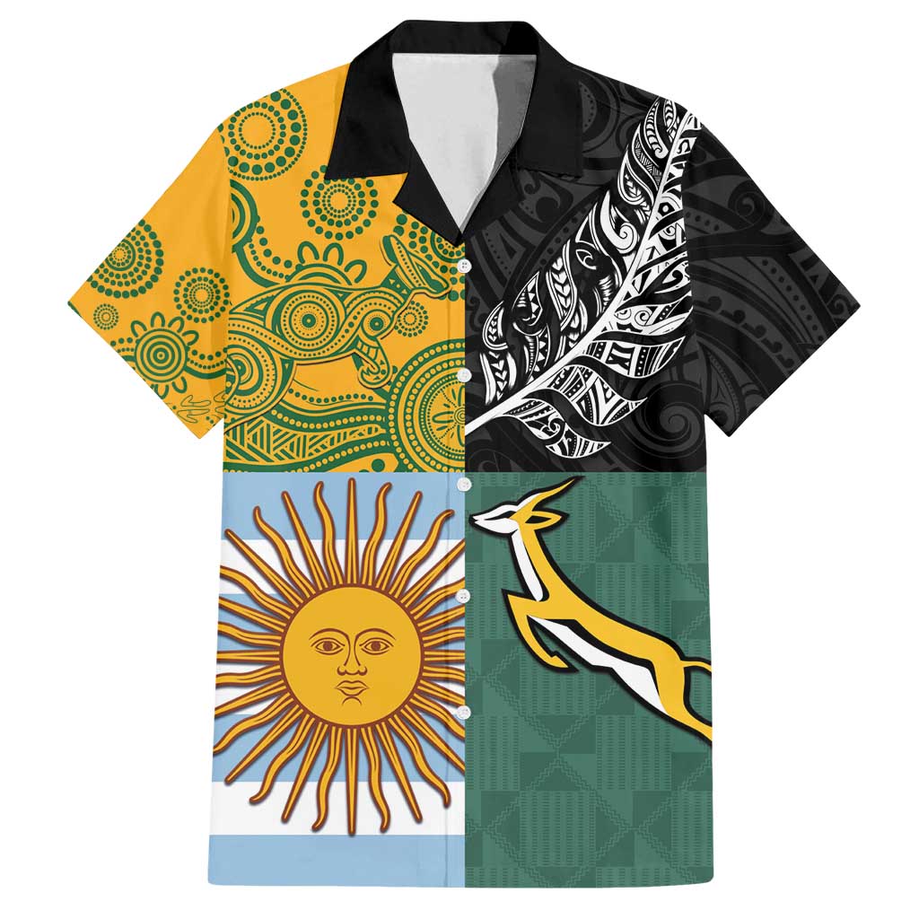 Personalised Rugby 2025 Championship Family Matching Off Shoulder Short Dress and Hawaiian Shirt Combination of Southern Hemisphere Countries - Wonder Print Shop