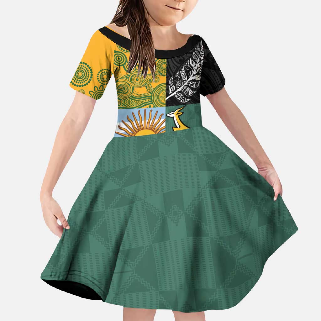 Personalised Rugby 2025 Championship Family Matching Short Sleeve Bodycon Dress and Hawaiian Shirt Combination of Southern Hemisphere Countries - Wonder Print Shop