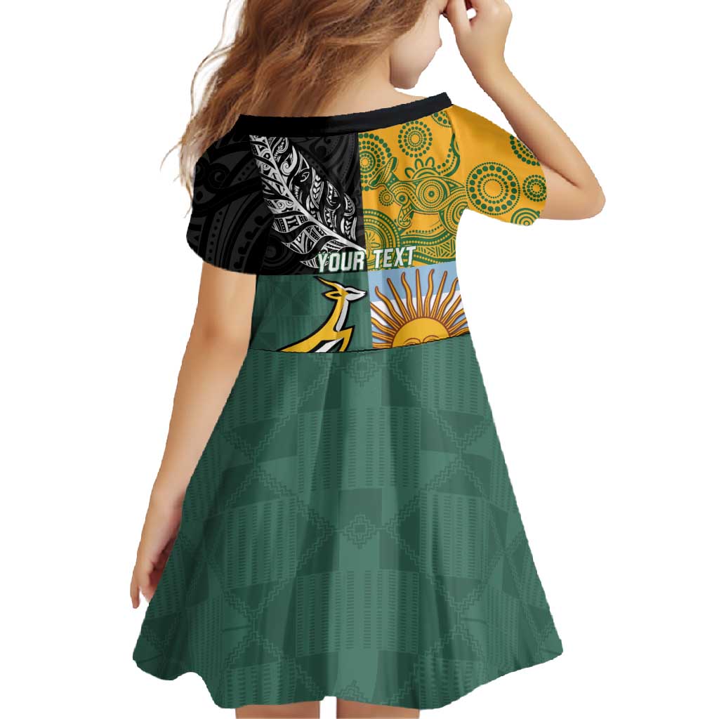 Personalised Rugby 2025 Championship Family Matching Short Sleeve Bodycon Dress and Hawaiian Shirt Combination of Southern Hemisphere Countries - Wonder Print Shop