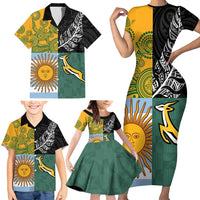 Personalised Rugby 2025 Championship Family Matching Short Sleeve Bodycon Dress and Hawaiian Shirt Combination of Southern Hemisphere Countries - Wonder Print Shop