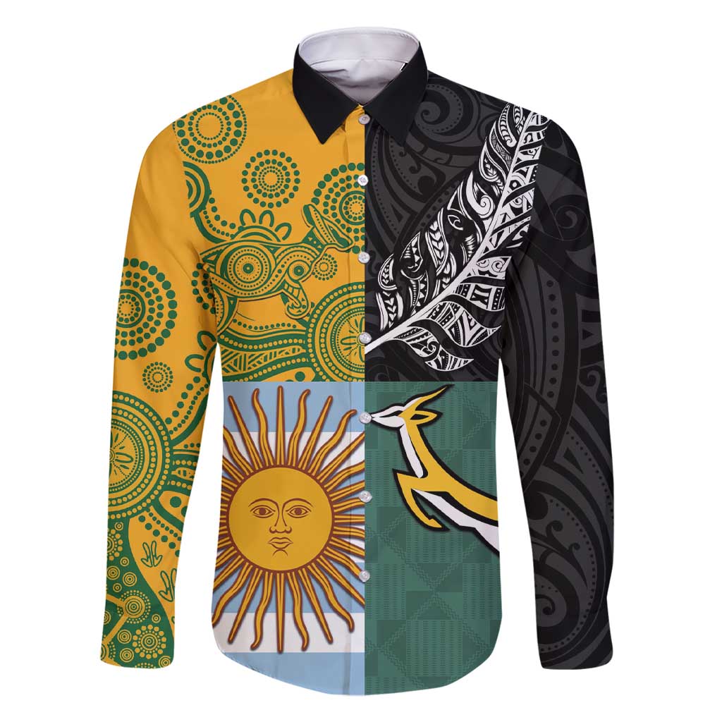 Personalised Rugby 2025 Championship Family Matching Short Sleeve Bodycon Dress and Hawaiian Shirt Combination of Southern Hemisphere Countries - Wonder Print Shop