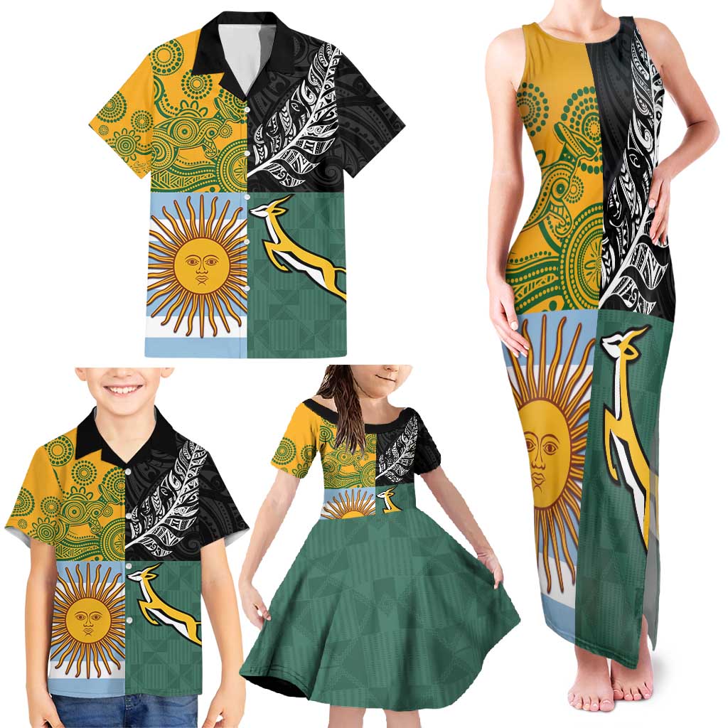 Personalised Rugby 2025 Championship Family Matching Tank Maxi Dress and Hawaiian Shirt Combination of Southern Hemisphere Countries - Wonder Print Shop