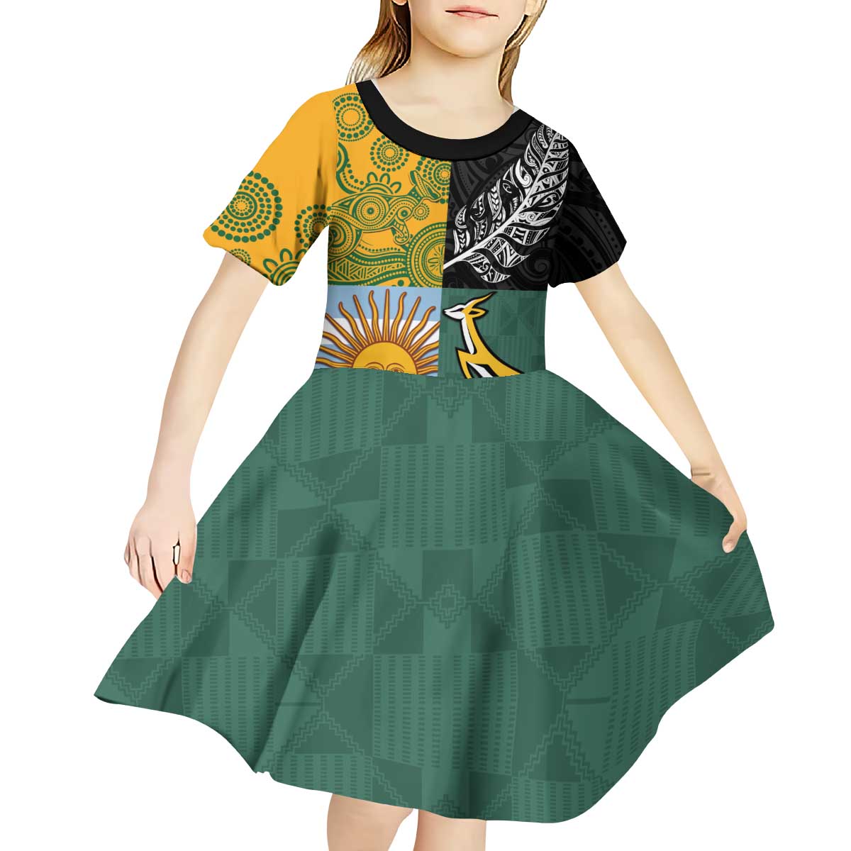 Personalised Rugby 2025 Championship Kid Short Sleeve Dress Combination of Southern Hemisphere Countries - Wonder Print Shop