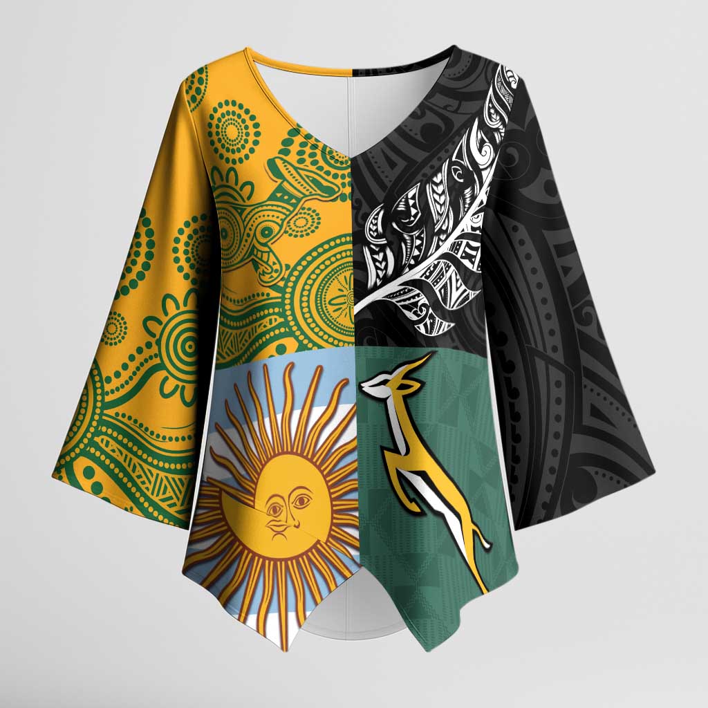Personalised Rugby 2025 Championship Kimono Sleeve Blouse Combination of Southern Hemisphere Countries - Wonder Print Shop
