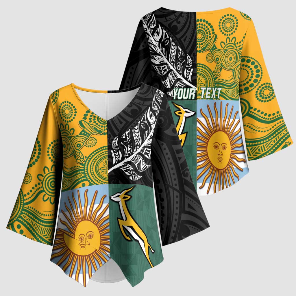 Personalised Rugby 2025 Championship Kimono Sleeve Blouse Combination of Southern Hemisphere Countries - Wonder Print Shop