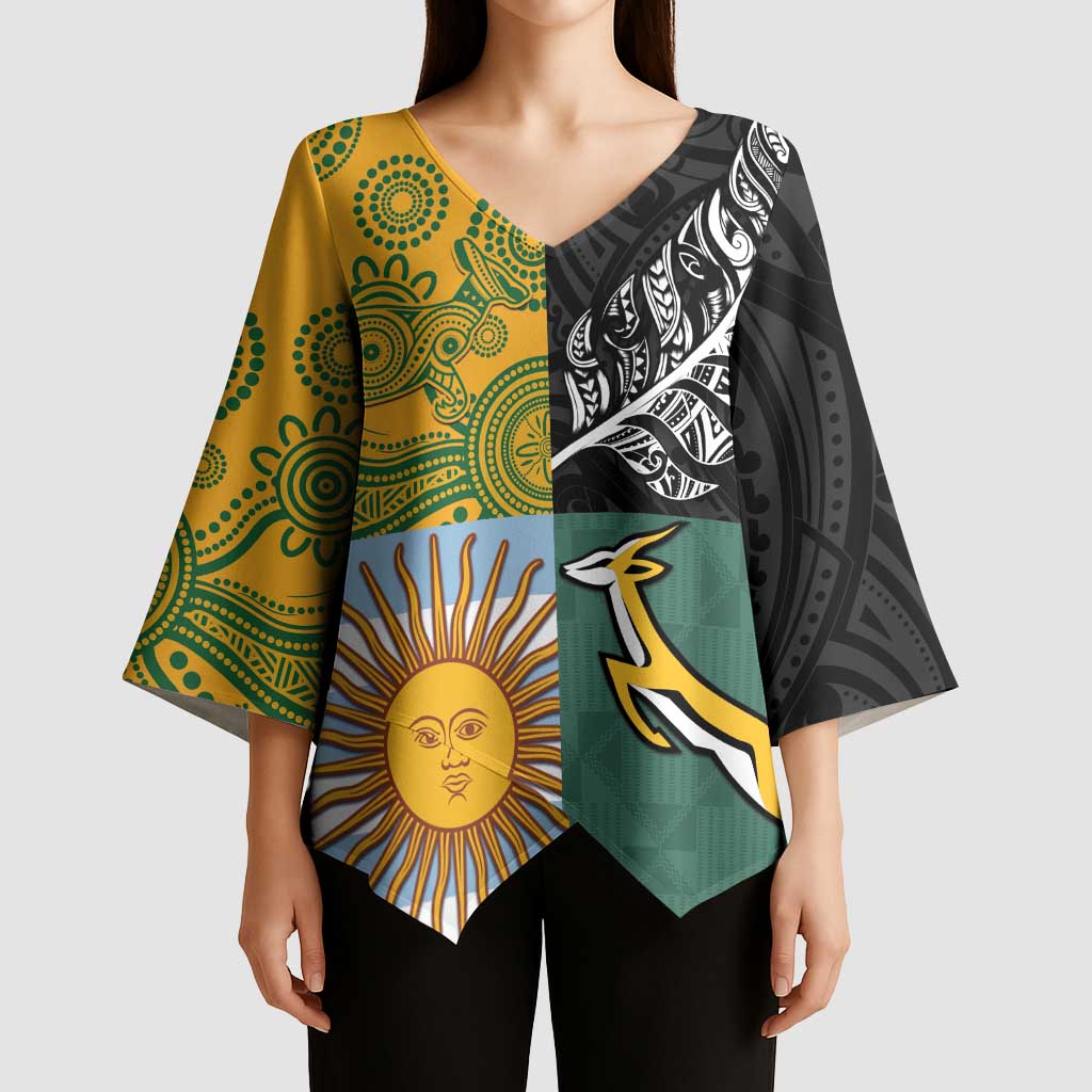 Personalised Rugby 2025 Championship Kimono Sleeve Blouse Combination of Southern Hemisphere Countries - Wonder Print Shop
