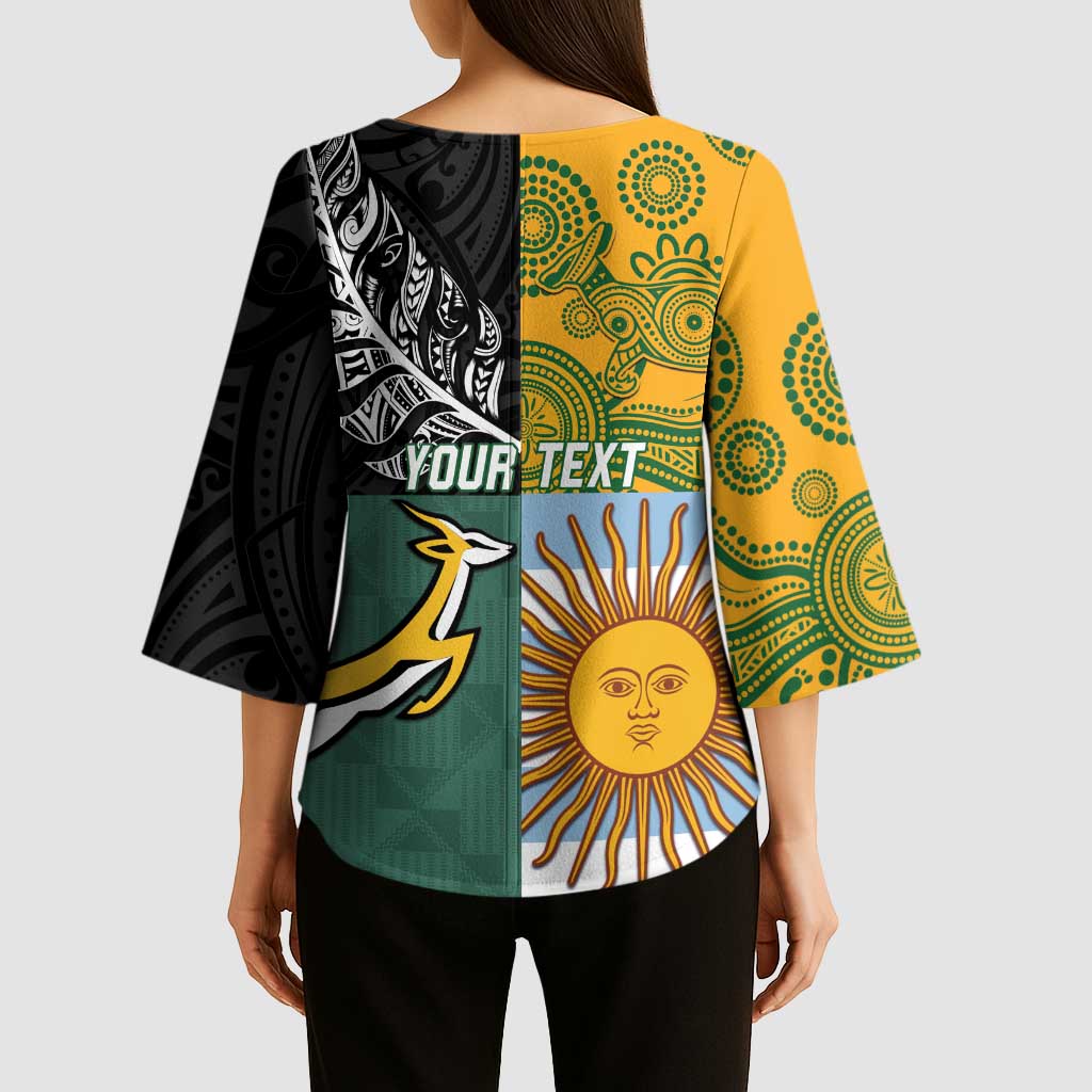 Personalised Rugby 2025 Championship Kimono Sleeve Blouse Combination of Southern Hemisphere Countries - Wonder Print Shop