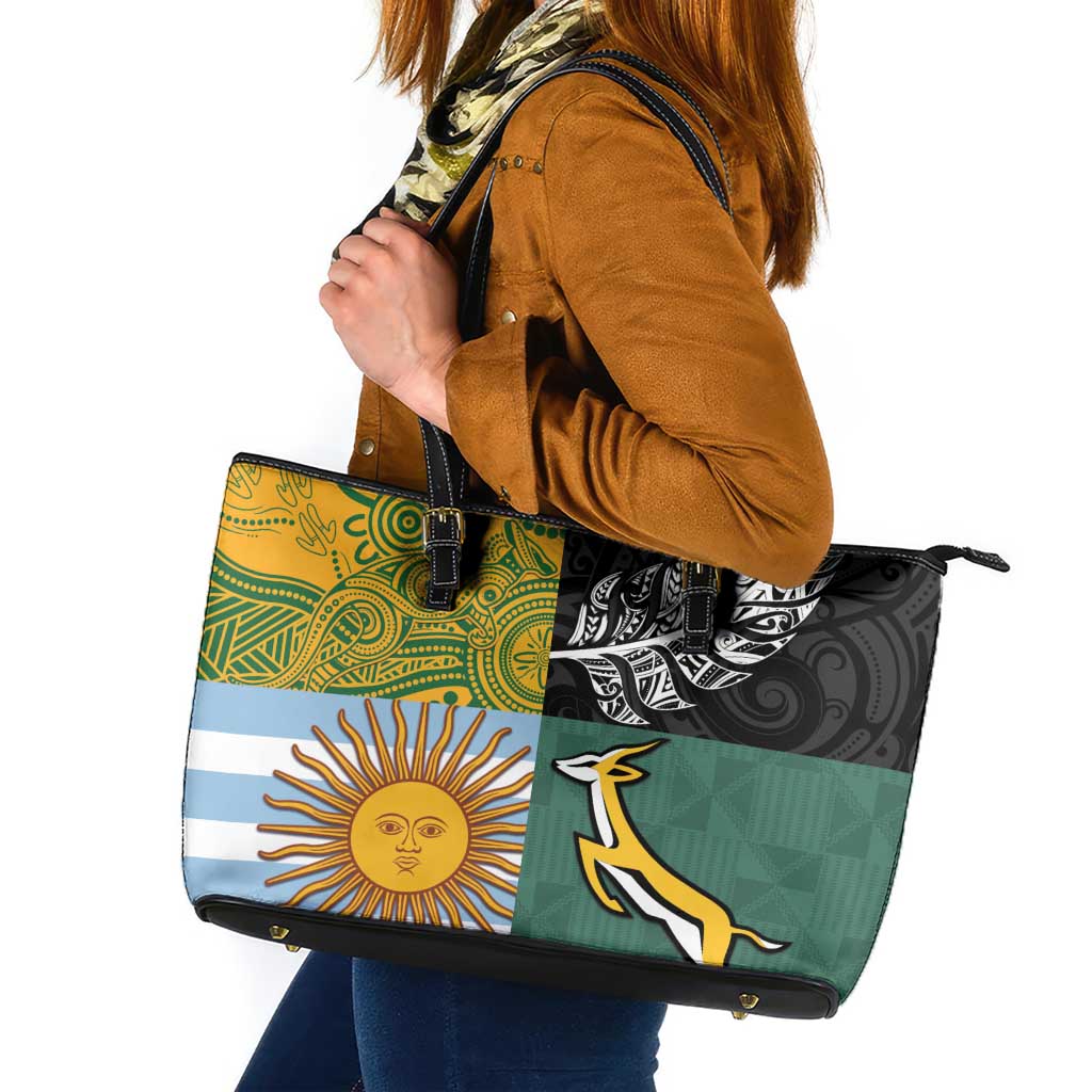 Rugby 2025 Championship Leather Tote Bag Combination of Southern Hemisphere Countries - Wonder Print Shop