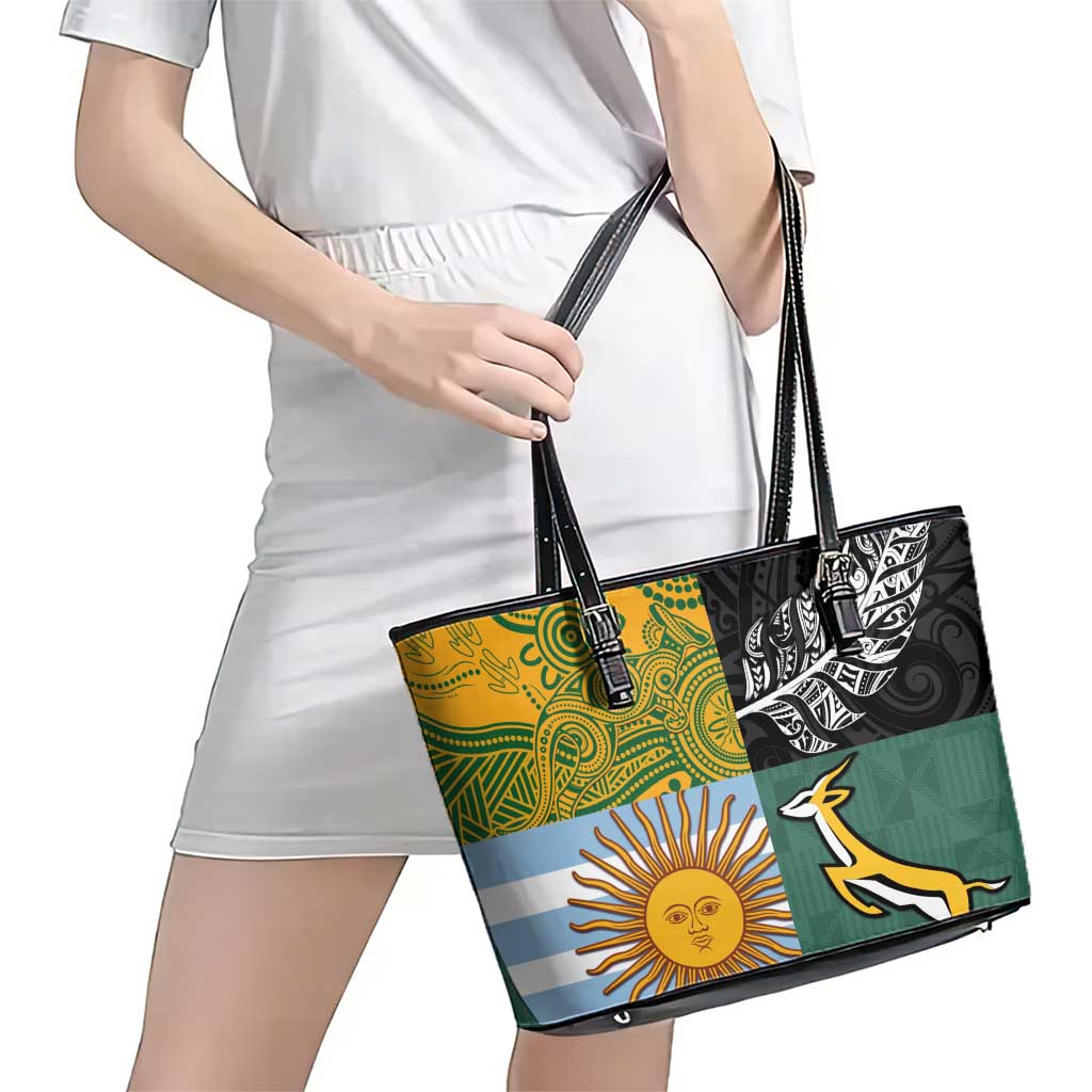 Rugby 2025 Championship Leather Tote Bag Combination of Southern Hemisphere Countries - Wonder Print Shop