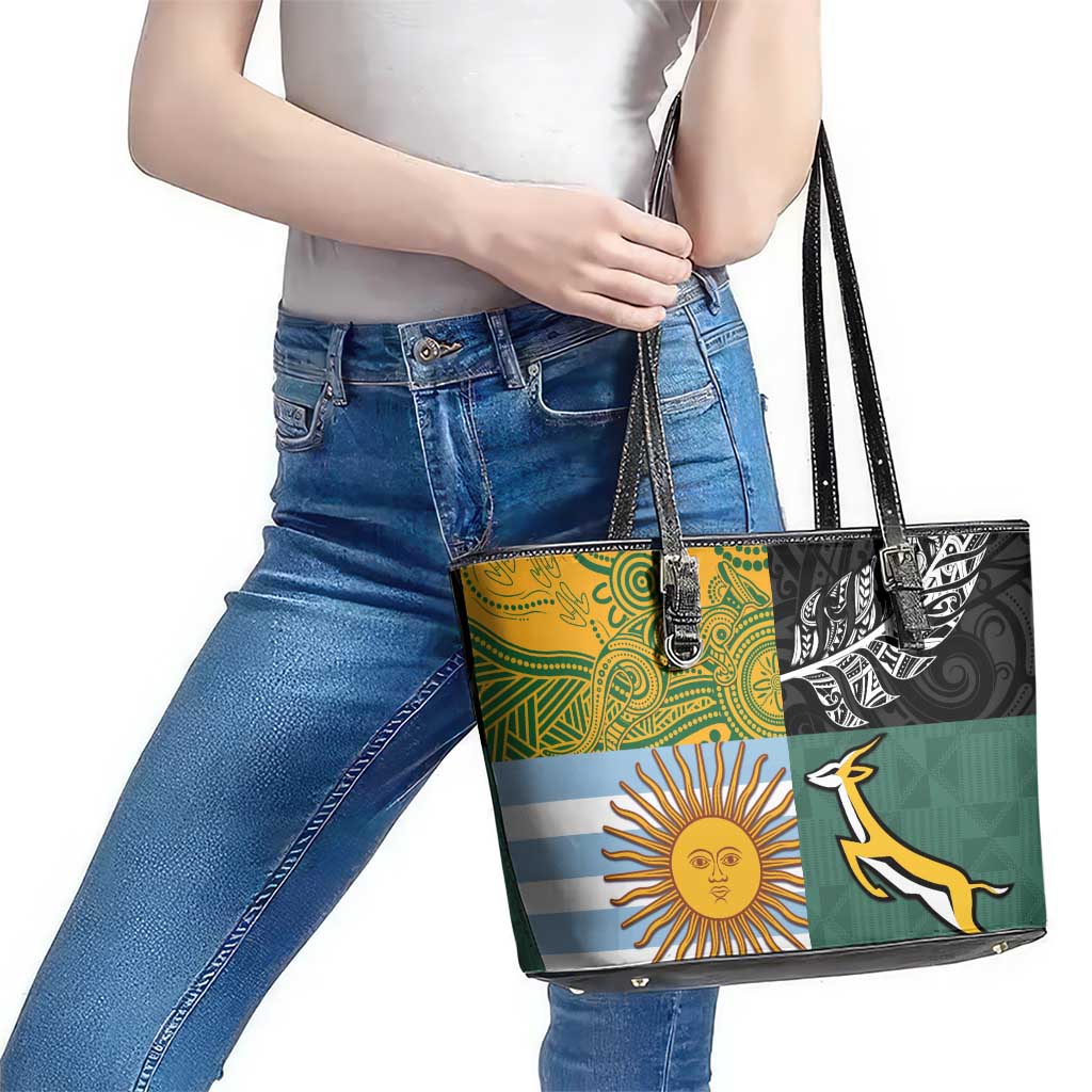 Rugby 2025 Championship Leather Tote Bag Combination of Southern Hemisphere Countries - Wonder Print Shop