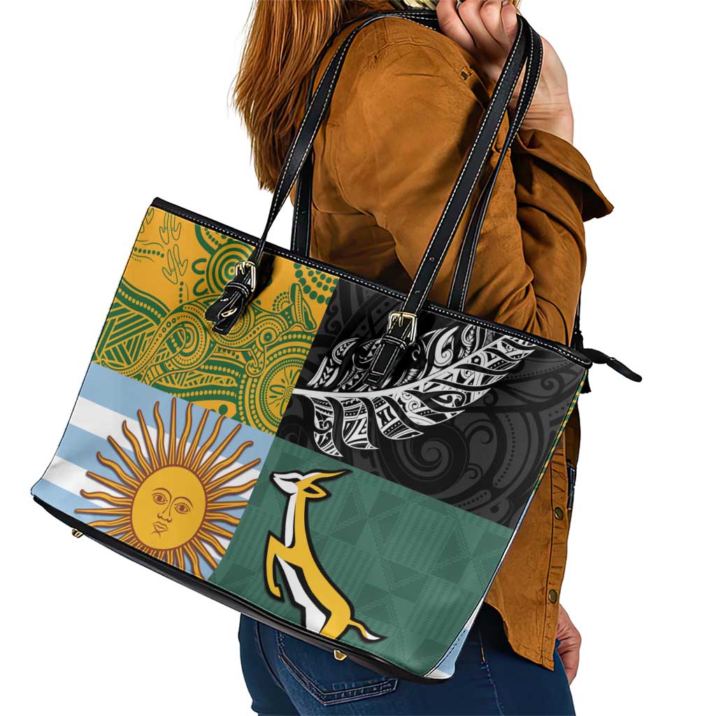 Rugby 2025 Championship Leather Tote Bag Combination of Southern Hemisphere Countries - Wonder Print Shop