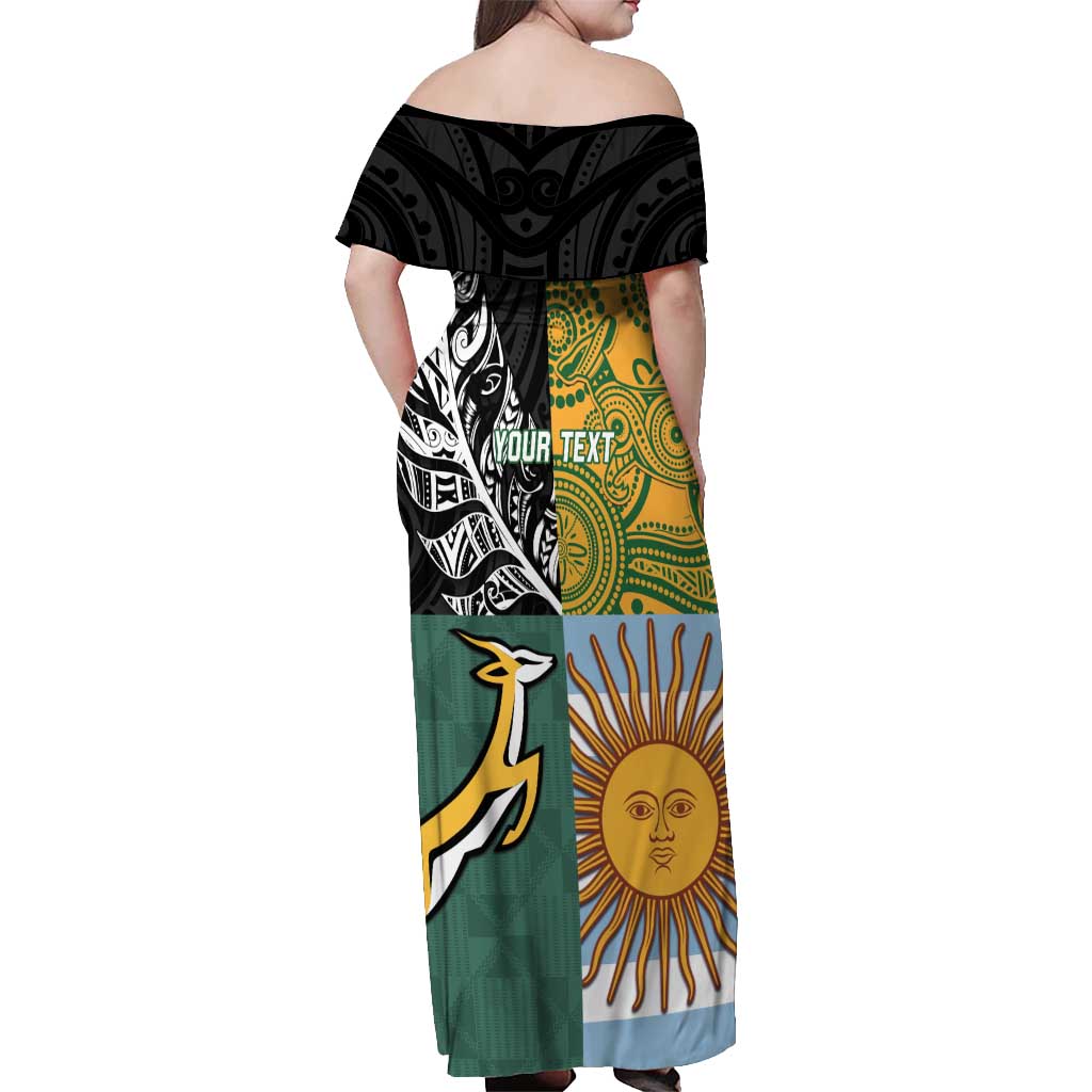 Personalised Rugby 2025 Championship Off Shoulder Maxi Dress Combination of Southern Hemisphere Countries - Wonder Print Shop