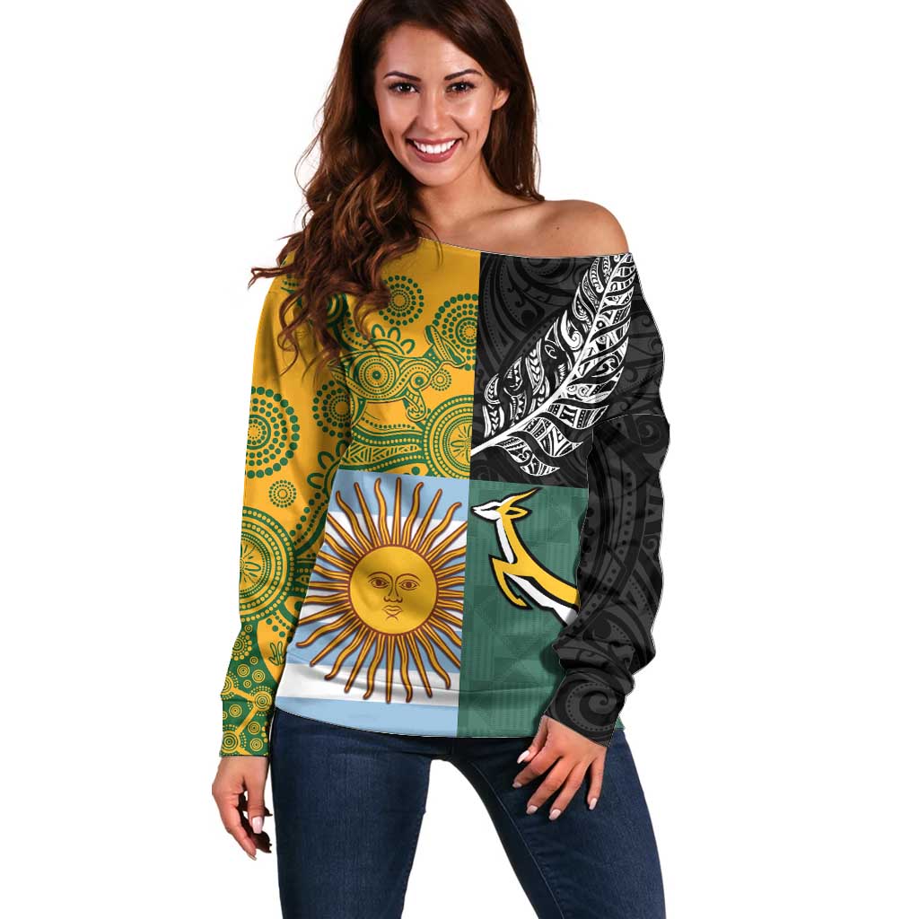 Personalised Rugby 2025 Championship Off Shoulder Sweater Combination of Southern Hemisphere Countries - Wonder Print Shop