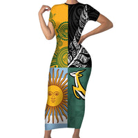 Personalised Rugby 2025 Championship Short Sleeve Bodycon Dress Combination of Southern Hemisphere Countries - Wonder Print Shop