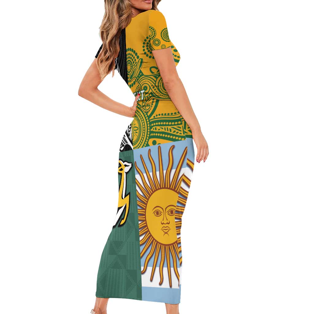 Personalised Rugby 2025 Championship Short Sleeve Bodycon Dress Combination of Southern Hemisphere Countries - Wonder Print Shop