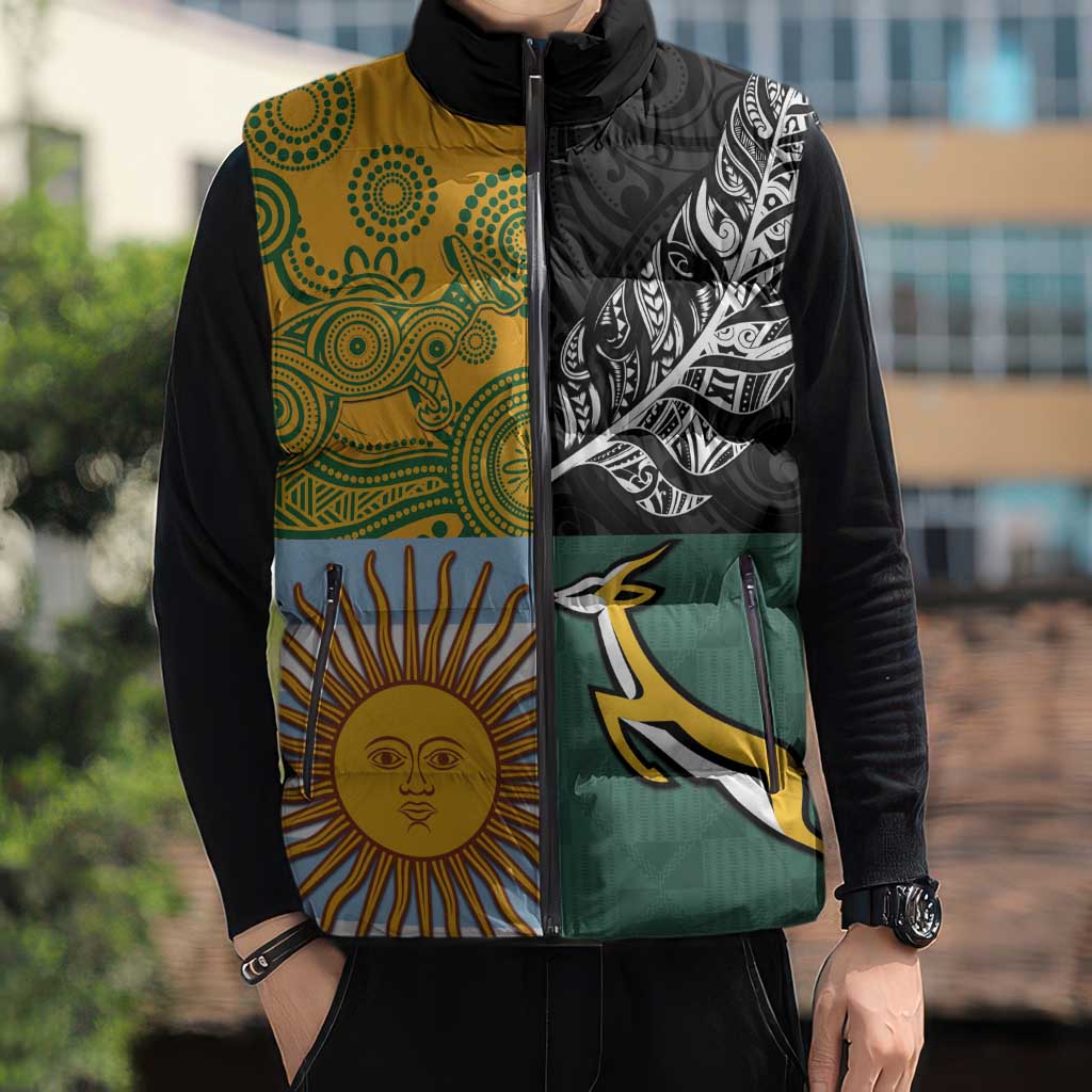 Personalised Rugby 2025 Championship Sleeveless Puffer Jacket Combination of Southern Hemisphere Countries - Wonder Print Shop