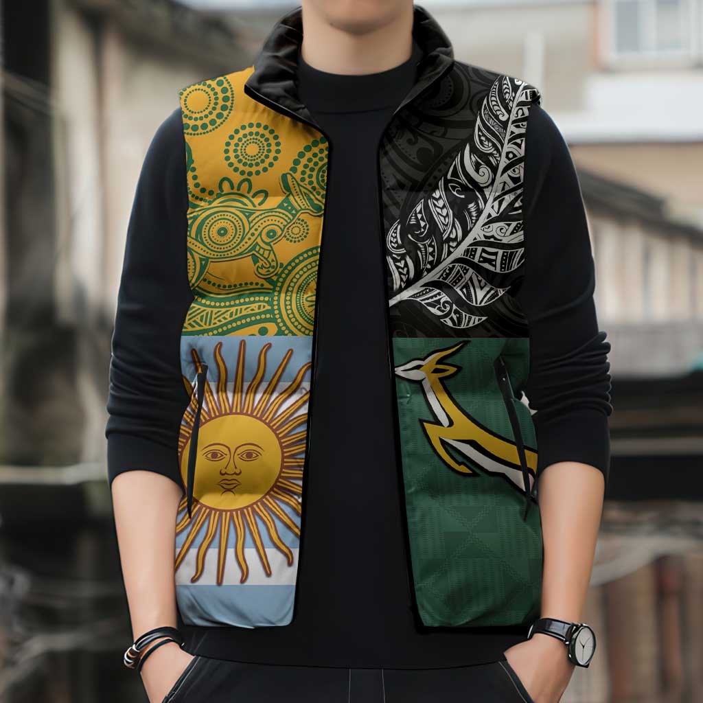 Personalised Rugby 2025 Championship Sleeveless Puffer Jacket Combination of Southern Hemisphere Countries - Wonder Print Shop