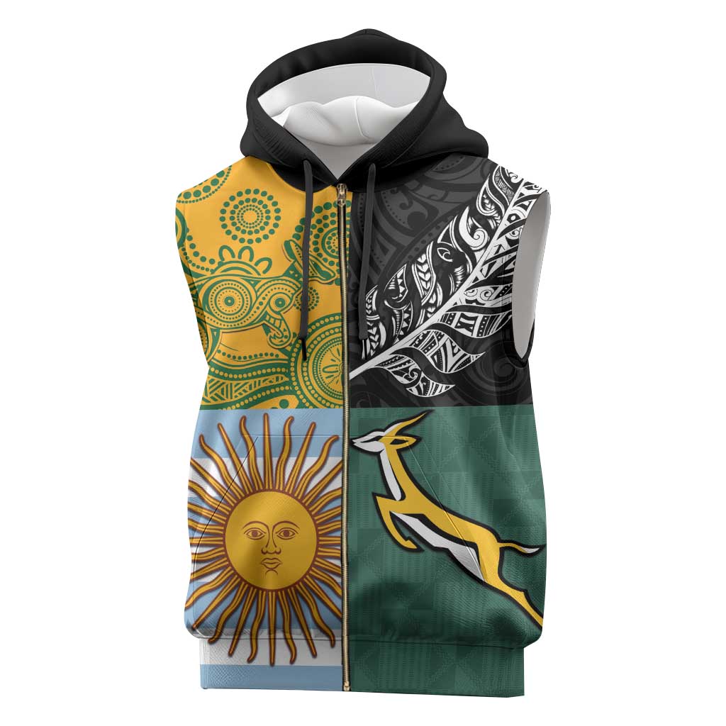 Personalised Rugby 2025 Championship Sleeveless Zip Hoodie Combination of Southern Hemisphere Countries - Wonder Print Shop