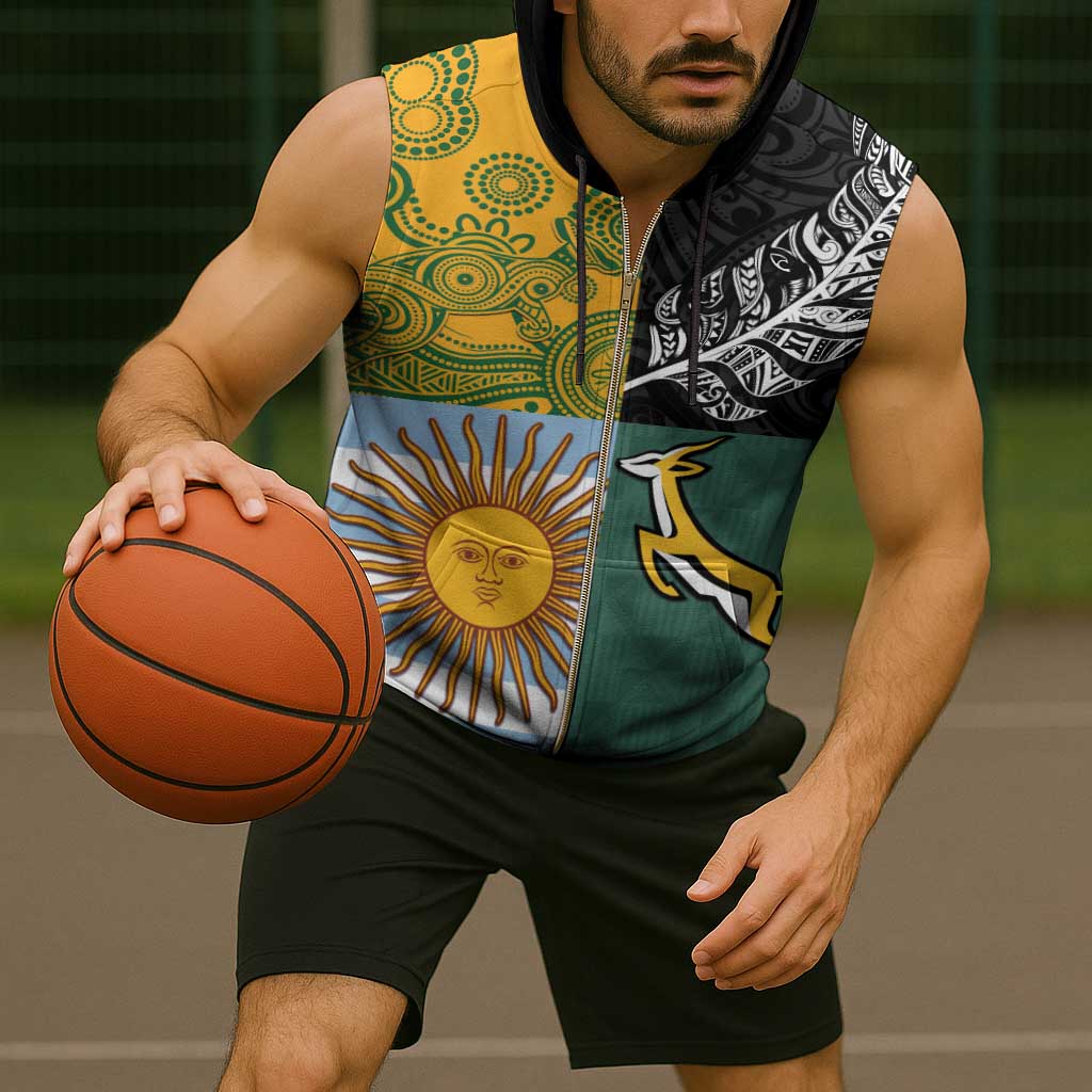 Personalised Rugby 2025 Championship Sleeveless Zip Hoodie Combination of Southern Hemisphere Countries - Wonder Print Shop