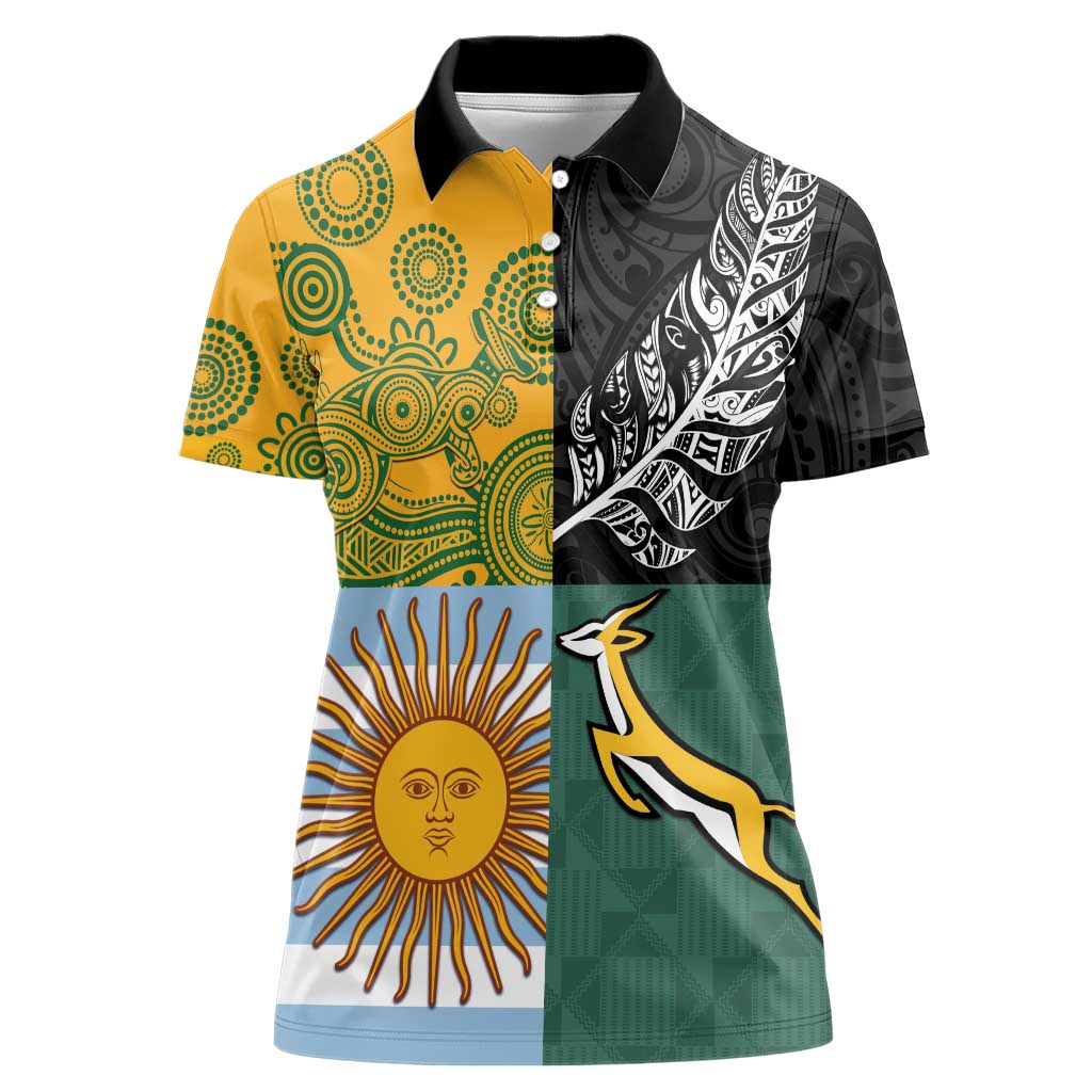 Personalised Rugby 2025 Championship Women Polo Shirt Combination of Southern Hemisphere Countries - Wonder Print Shop