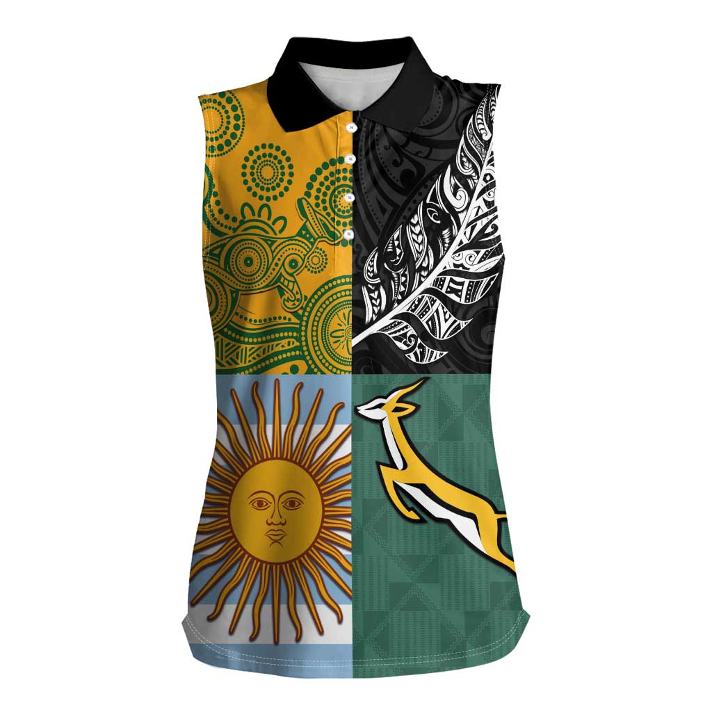 Personalised Rugby 2025 Championship Women Sleeveless Polo Shirt Combination of Southern Hemisphere Countries - Wonder Print Shop