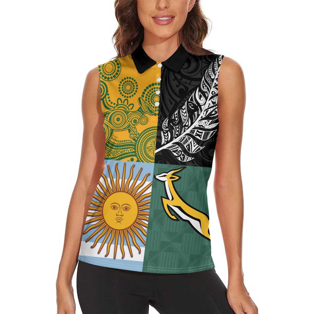 Personalised Rugby 2025 Championship Women Sleeveless Polo Shirt Combination of Southern Hemisphere Countries - Wonder Print Shop
