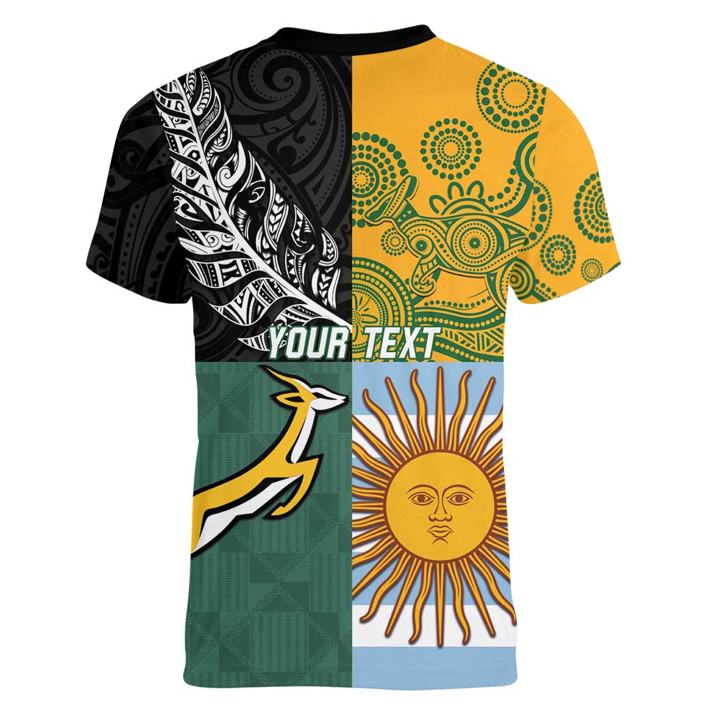 Personalised Rugby 2025 Championship Women V-Neck T-Shirt Combination of Southern Hemisphere Countries - Wonder Print Shop