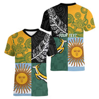 Personalised Rugby 2025 Championship Women V-Neck T-Shirt Combination of Southern Hemisphere Countries - Wonder Print Shop