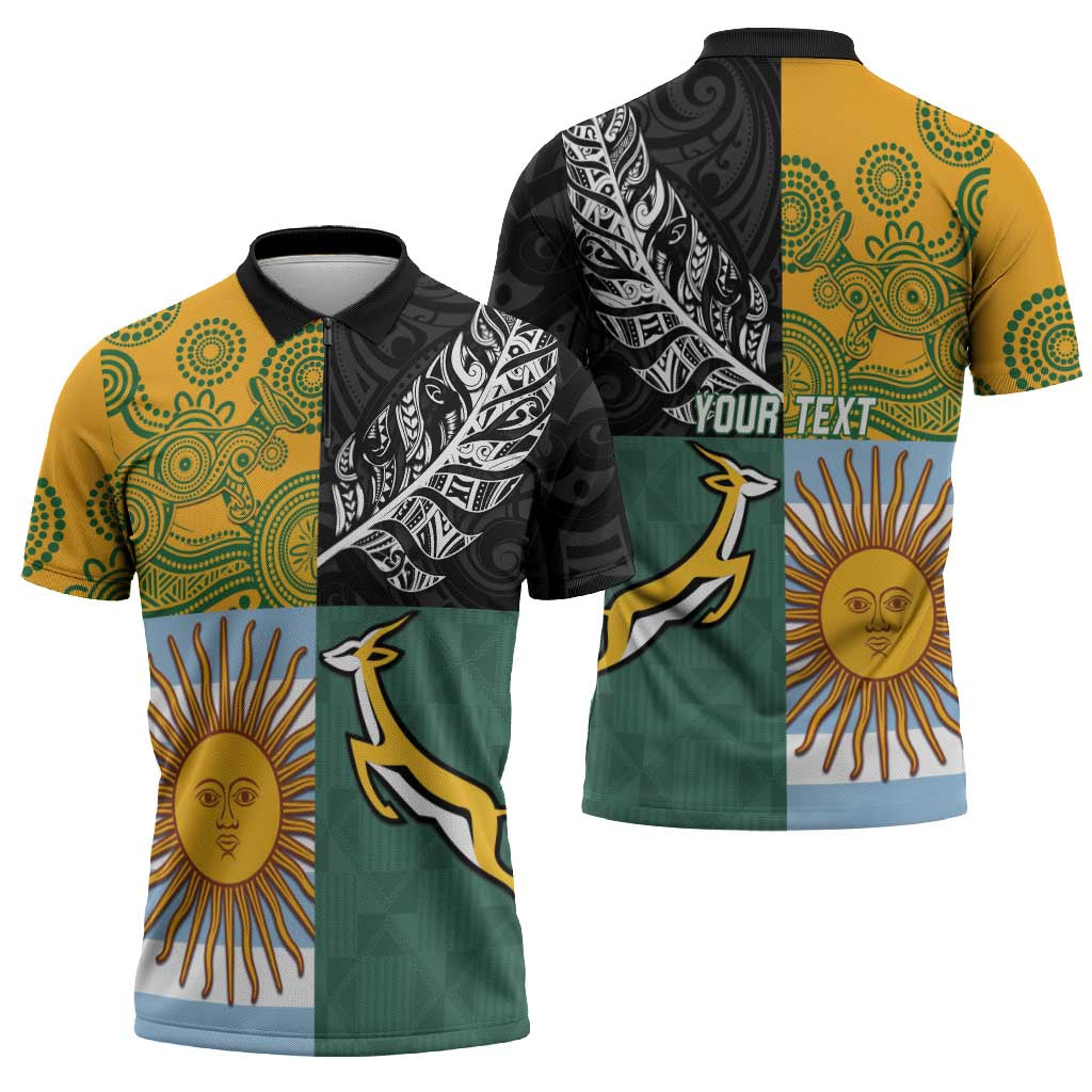 Personalised Rugby 2025 Championship Zipper Polo Shirt Combination of Southern Hemisphere Countries - Wonder Print Shop