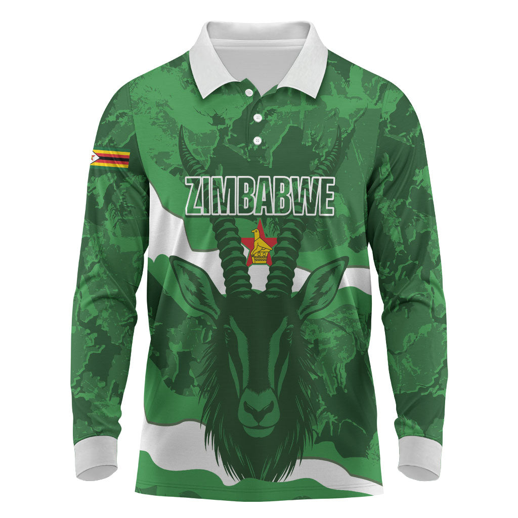 Custom Zimbabwe Rugby 2026 Long Sleeve Polo Shirt Go Sables Sporty Grunge Style