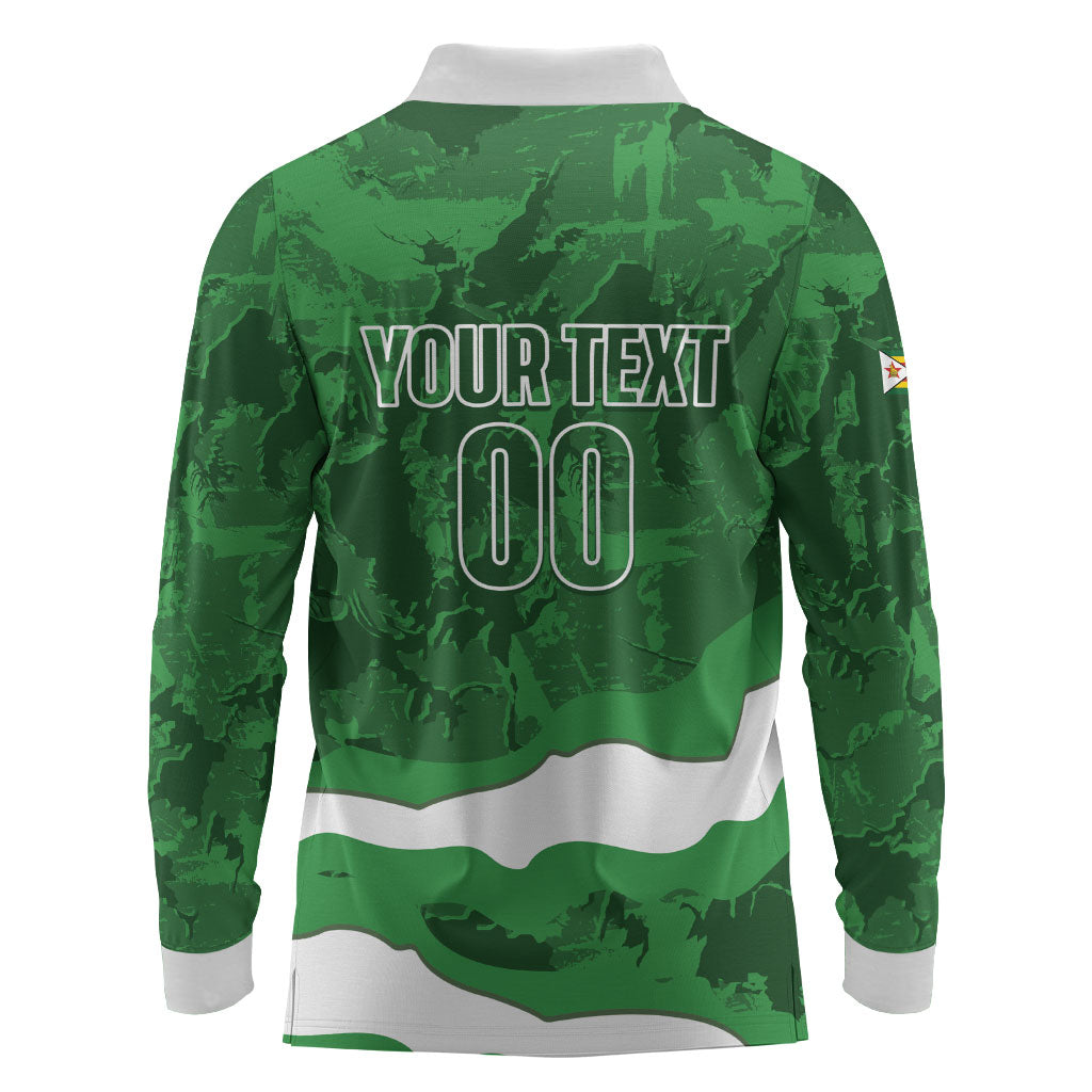 Custom Zimbabwe Rugby 2026 Long Sleeve Polo Shirt Go Sables Sporty Grunge Style