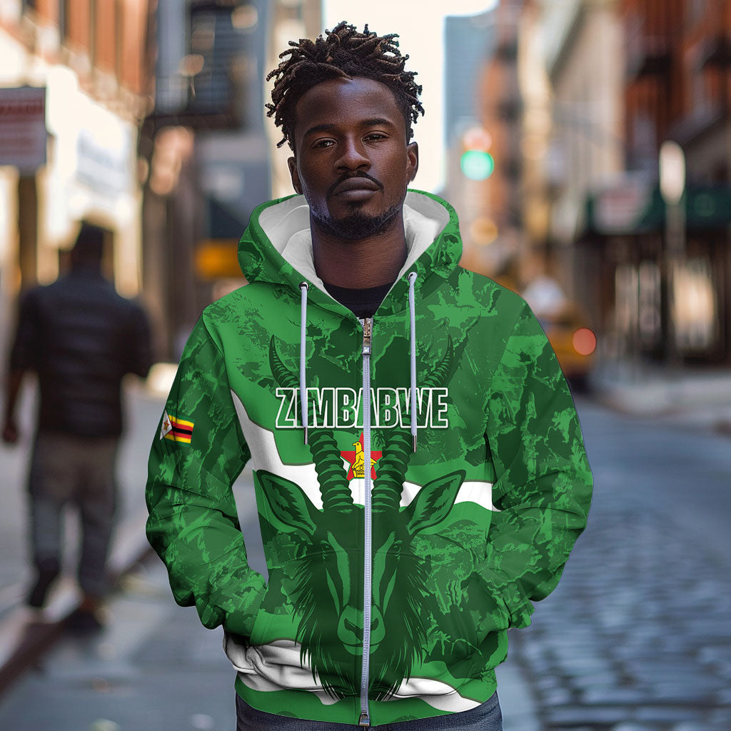 Custom Zimbabwe Rugby 2026 Zip Hoodie Go Sables Sporty Grunge Style