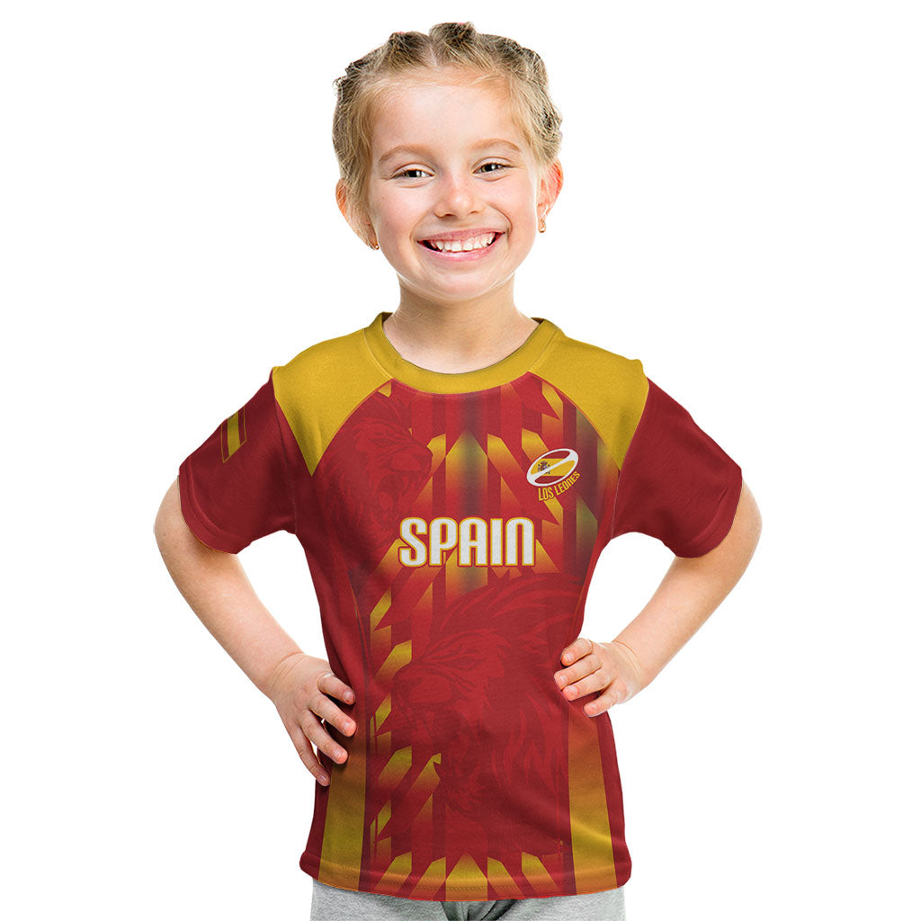 Custom Spain Rugby 2026 Kid T Shirt Vamos Los Leones Red Version