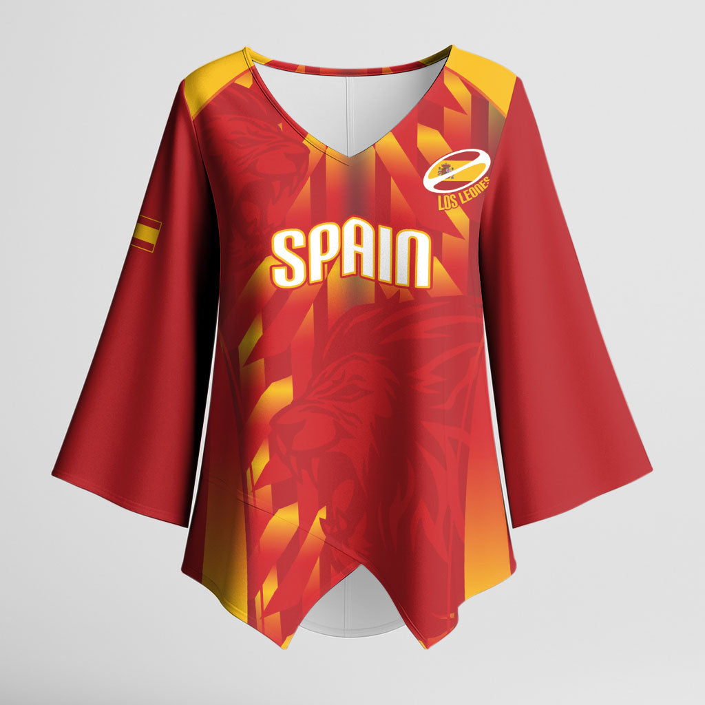 Custom Spain Rugby 2026 Kimono Sleeve Blouse Vamos Los Leones Red Version