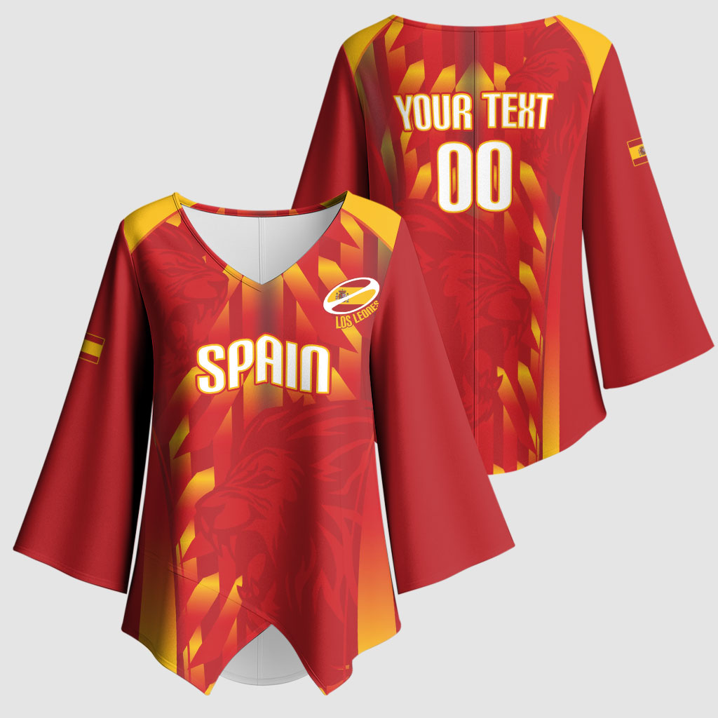 Custom Spain Rugby 2026 Kimono Sleeve Blouse Vamos Los Leones Red Version