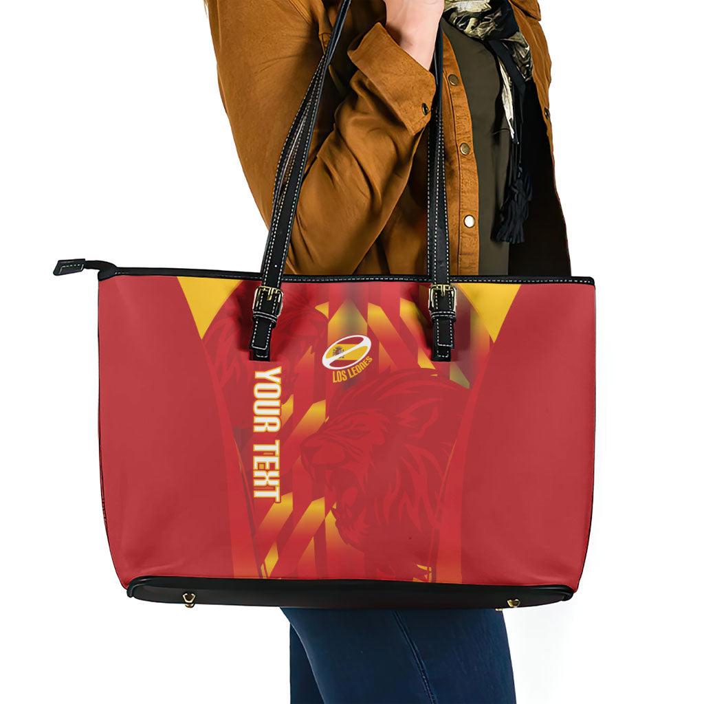 Custom Spain Rugby 2026 Leather Tote Bag Vamos Los Leones Red Version