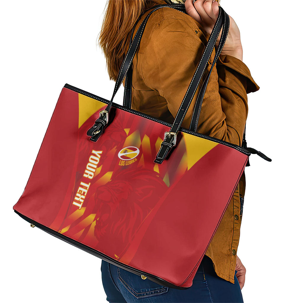 Custom Spain Rugby 2026 Leather Tote Bag Vamos Los Leones Red Version