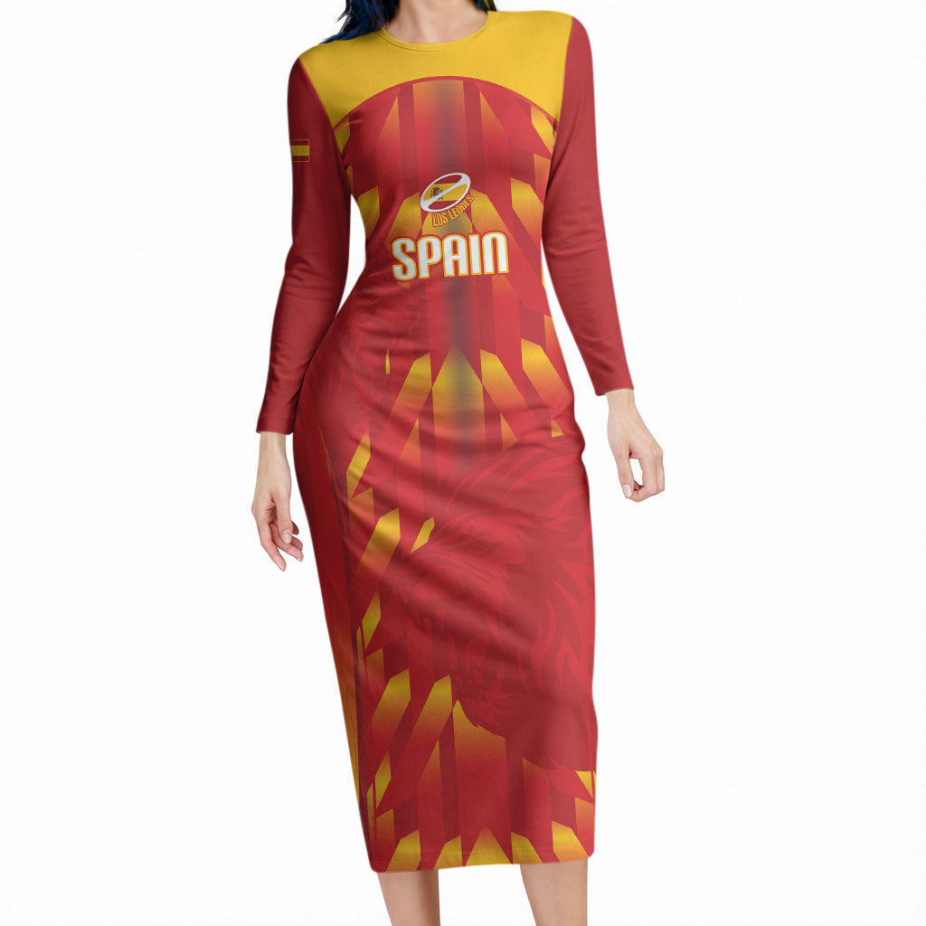 Custom Spain Rugby 2026 Long Sleeve Bodycon Dress Vamos Los Leones Red Version