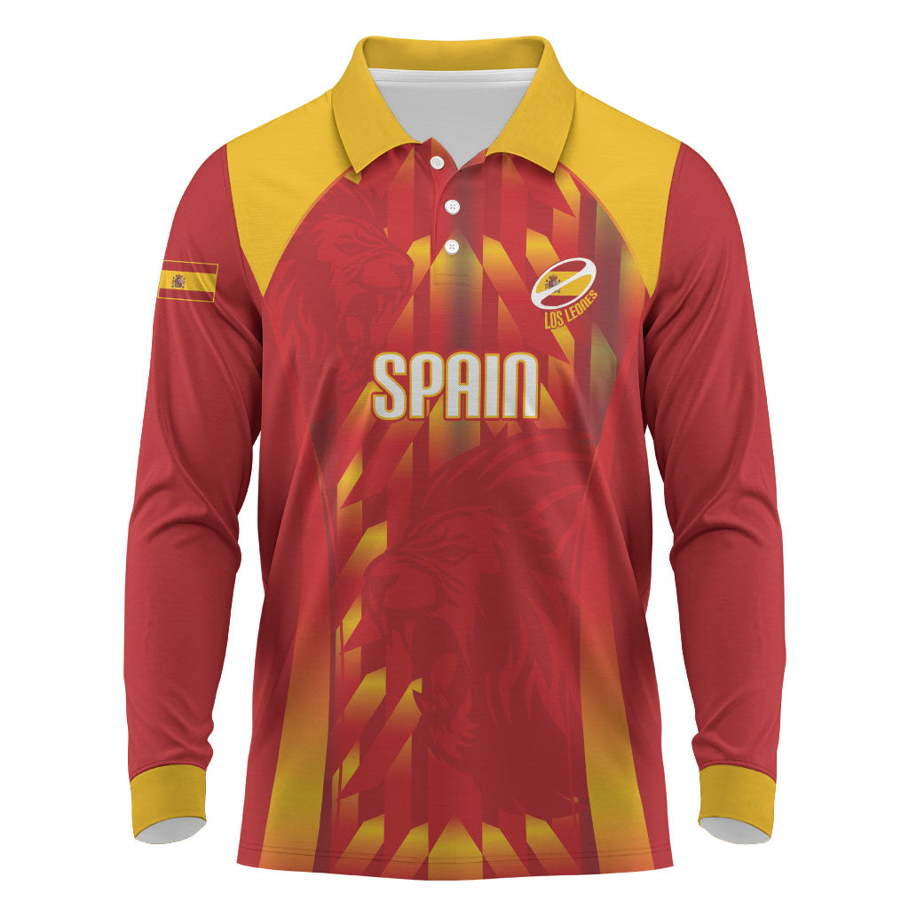 Custom Spain Rugby 2026 Long Sleeve Polo Shirt Vamos Los Leones Red Version