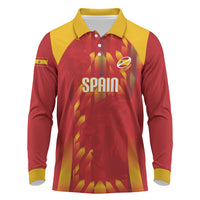 Custom Spain Rugby 2026 Long Sleeve Polo Shirt Vamos Los Leones Red Version