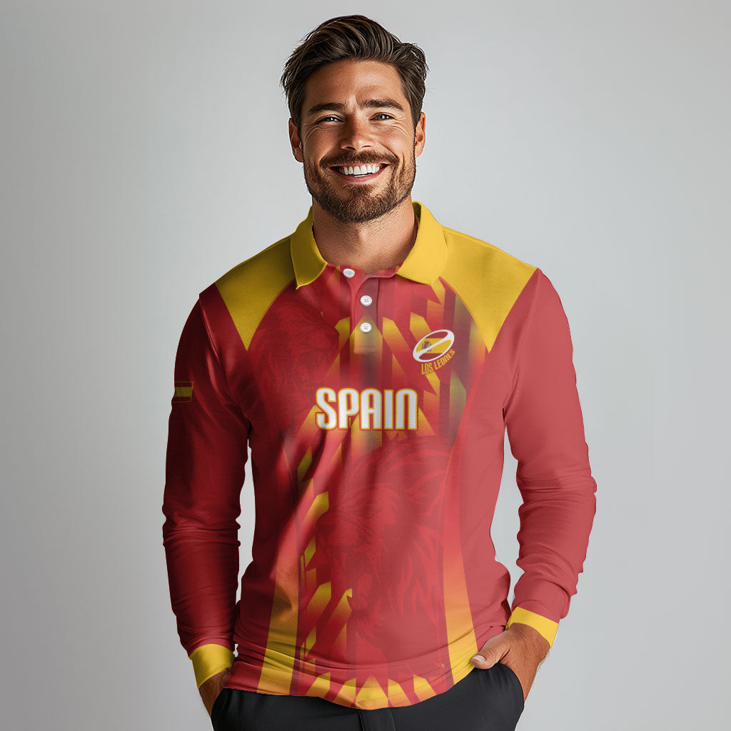 Custom Spain Rugby 2026 Long Sleeve Polo Shirt Vamos Los Leones Red Version