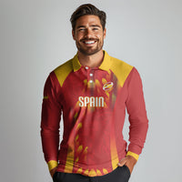 Custom Spain Rugby 2026 Long Sleeve Polo Shirt Vamos Los Leones Red Version