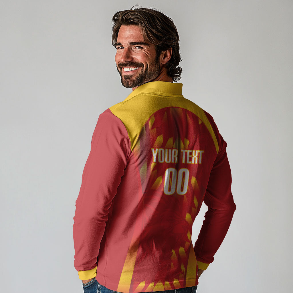 Custom Spain Rugby 2026 Long Sleeve Polo Shirt Vamos Los Leones Red Version