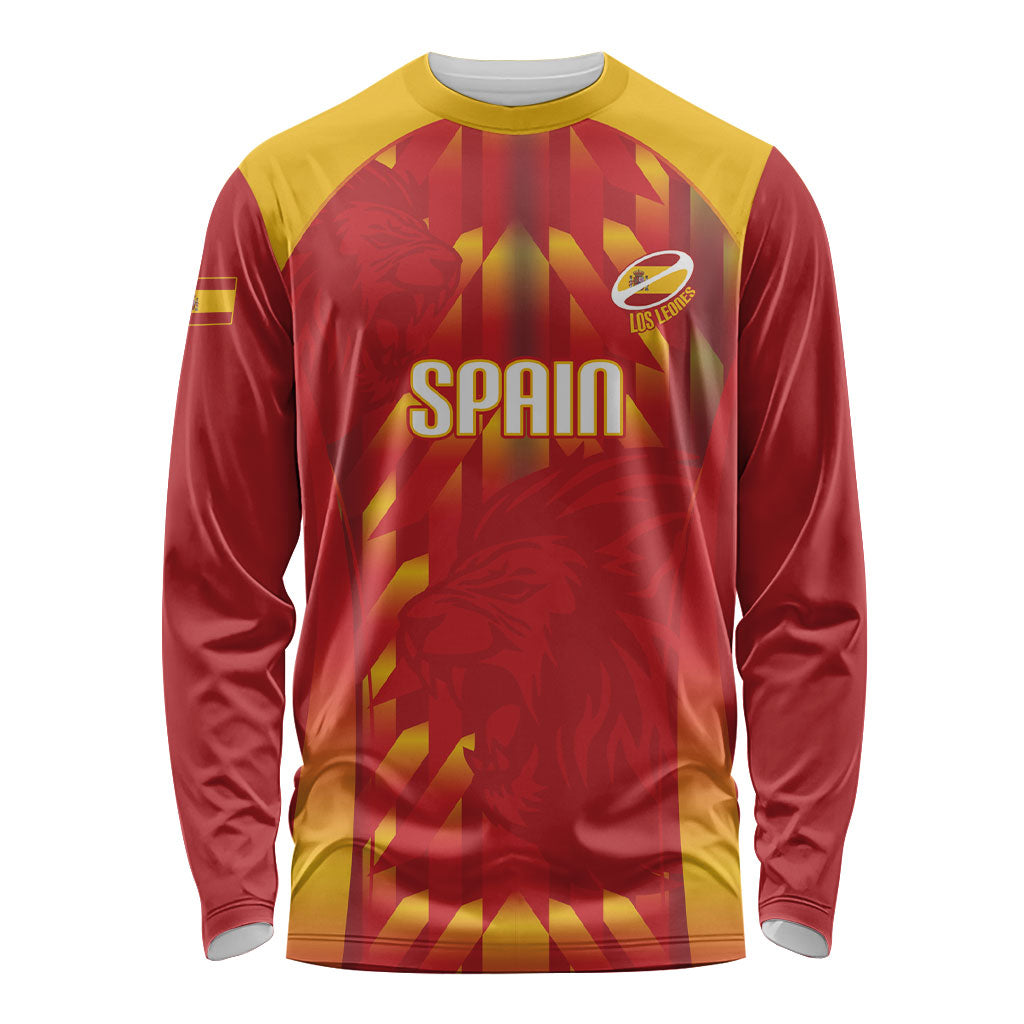Custom Spain Rugby 2026 Long Sleeve Shirt Vamos Los Leones Red Version