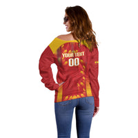 Custom Spain Rugby 2026 Off Shoulder Sweater Vamos Los Leones Red Version