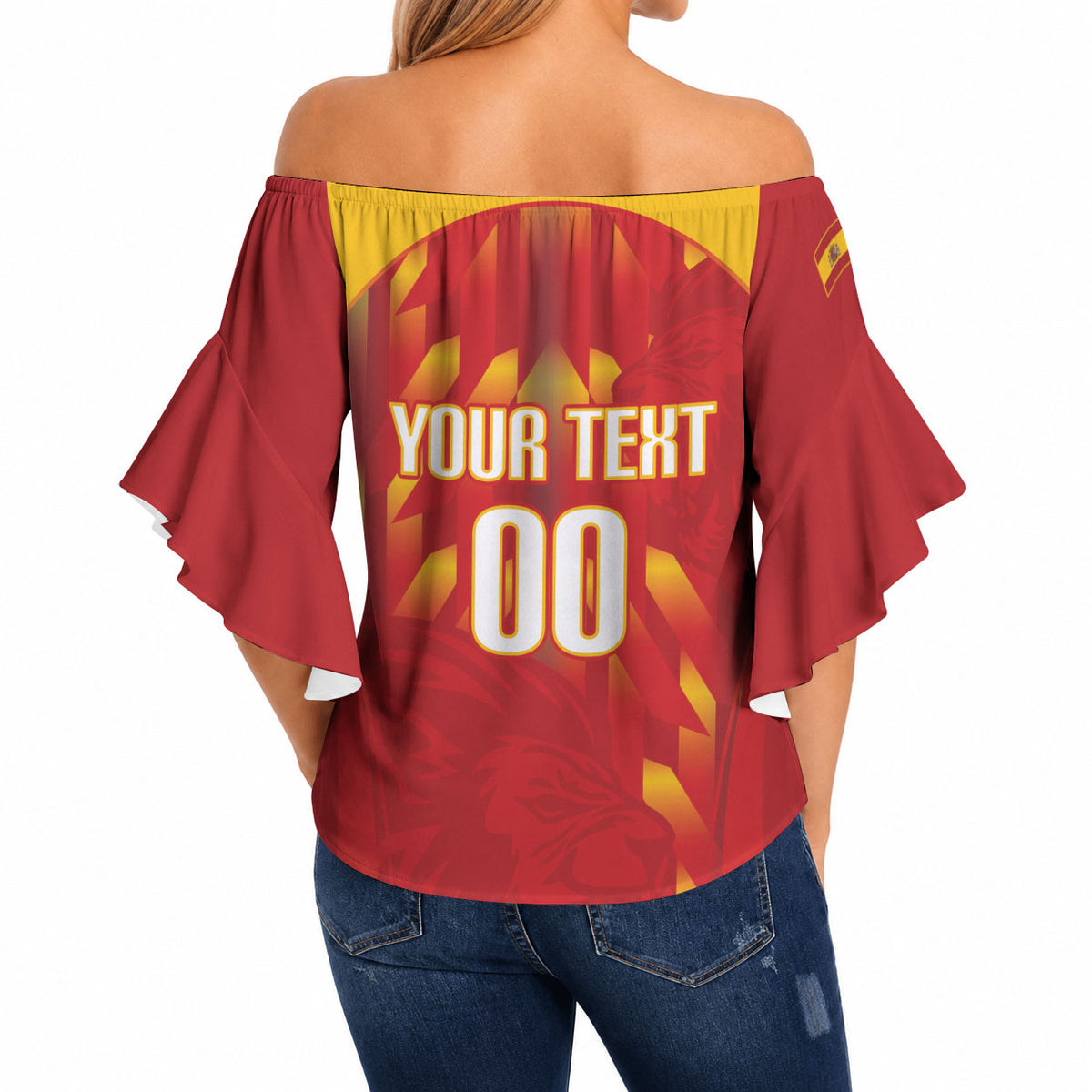 Custom Spain Rugby 2026 Off Shoulder Wrap Waist Top Vamos Los Leones Red Version