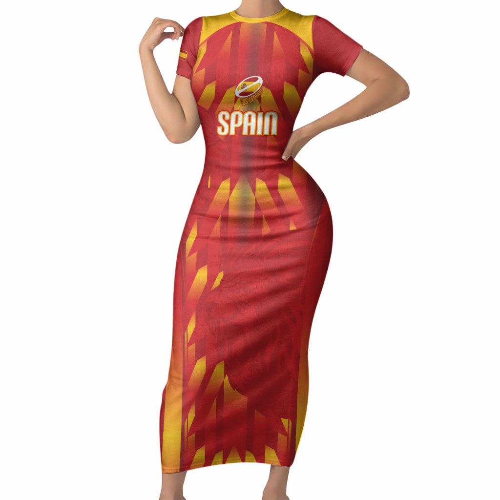 Custom Spain Rugby 2026 Short Sleeve Bodycon Dress Vamos Los Leones Red Version