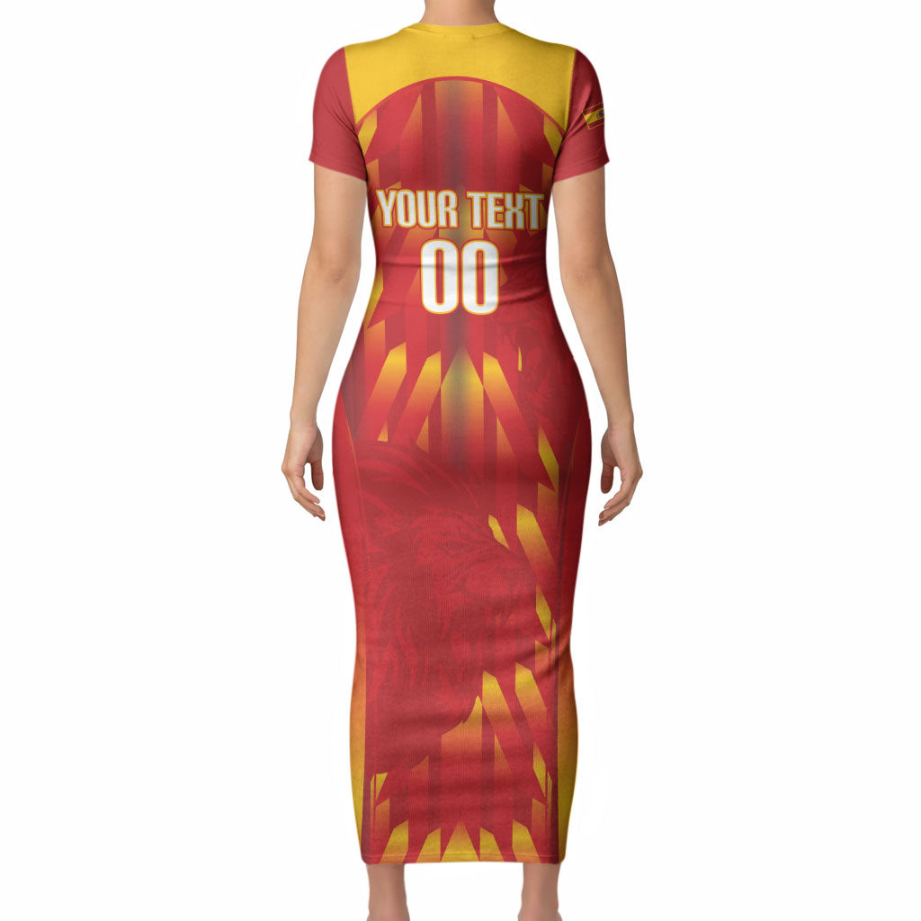 Custom Spain Rugby 2026 Short Sleeve Bodycon Dress Vamos Los Leones Red Version